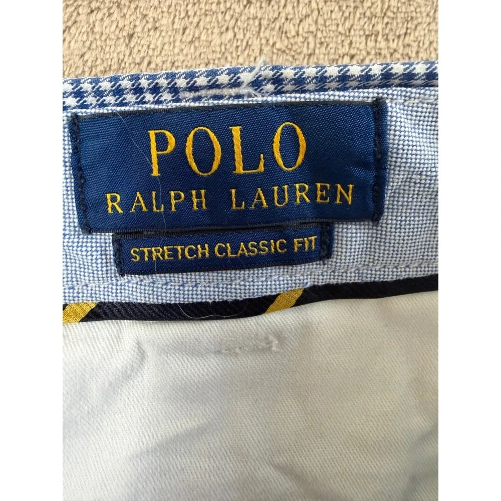 Polo Ralph Lauren shorts men 38 Blue Stretch Classic Plaid Check Houndstooth EUC